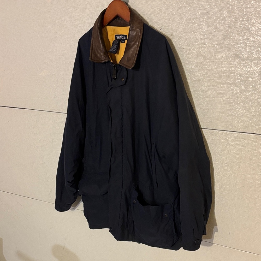 Nautica Navy Jacket with Brown Collar